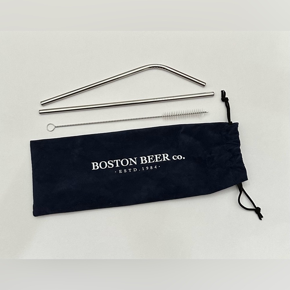 Boston Beer Co. Stainless Steel Reusable Straw Set with Cleaning Brush & Pouch